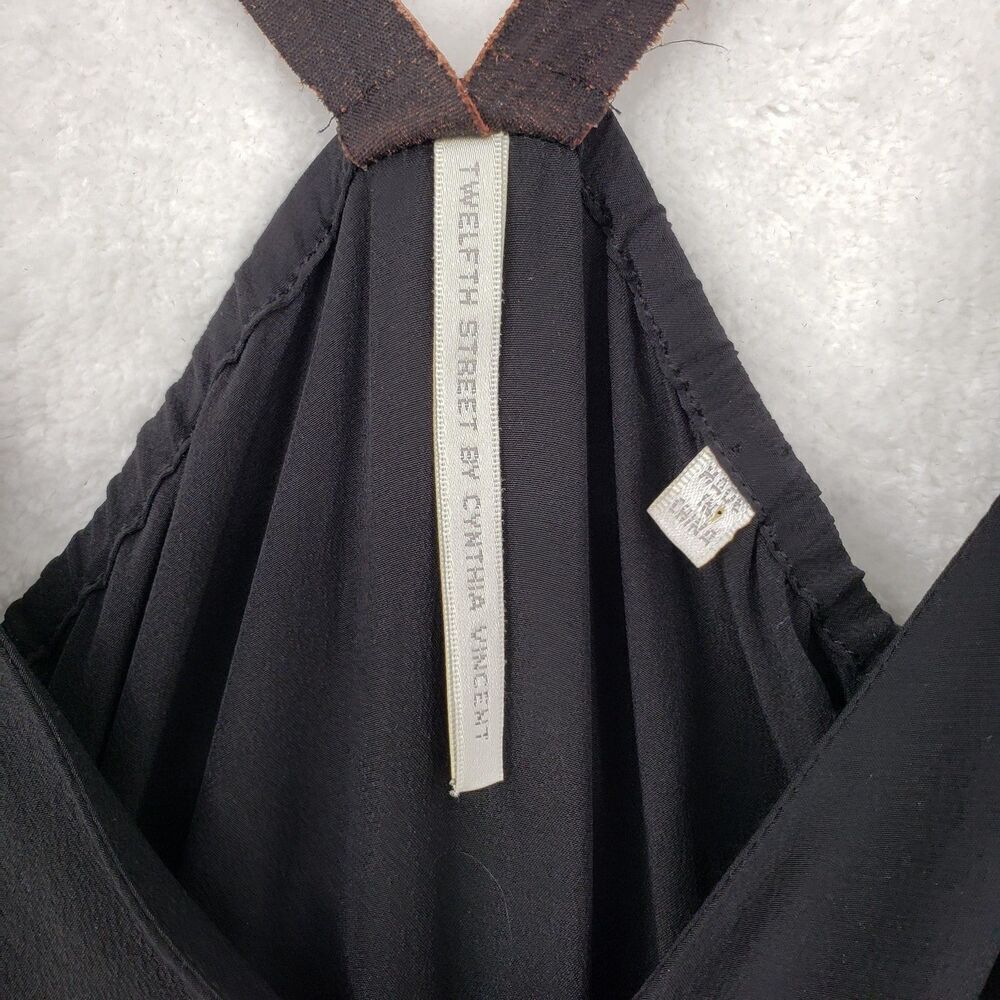 Twelfth Street Cynthia Vincent Jumpsuit Womens Medium Black Silk Leather Straps - Picture 4 of 10